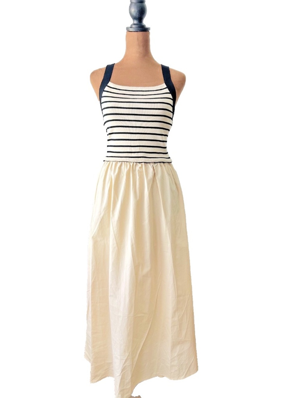 Cream Linen Dress with Stretchable Bodice